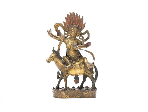 Bonhams : A large gilt-bronze figure of Palden Lhamo on a donkey 18th ...