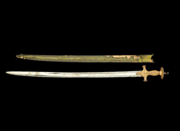 Bonhams : A gold-damascened steel hilted Sword (tulwar) India, 19th Century