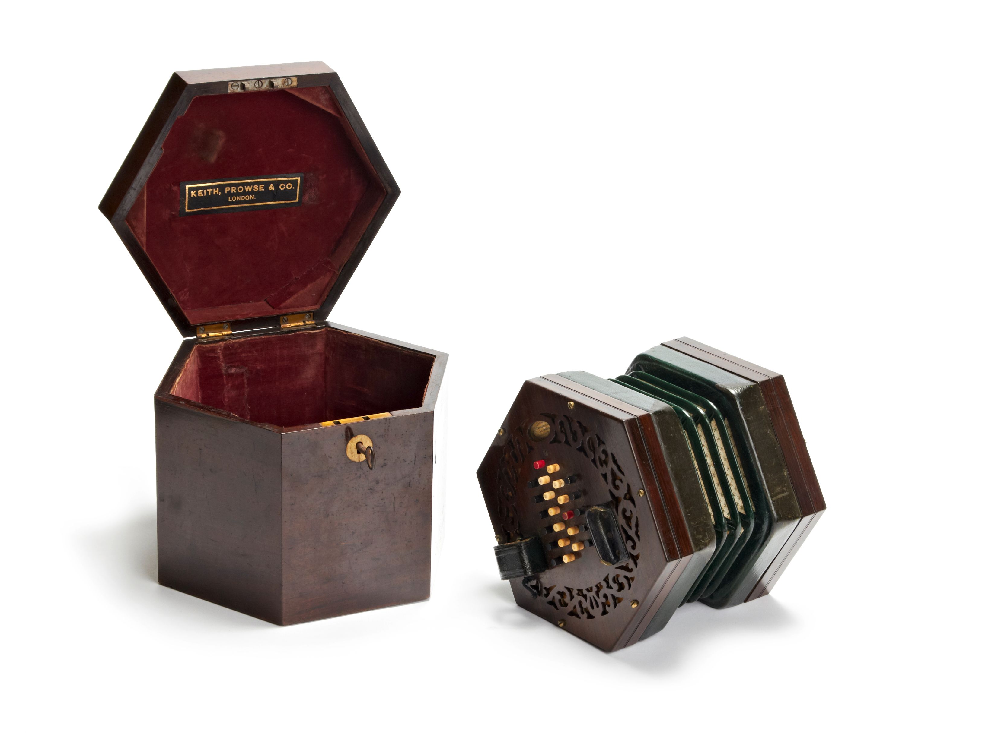 Bonhams A Victorian rosewood mounted concertina, by C Wheatstone