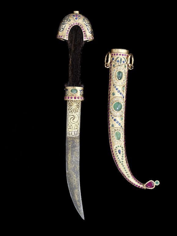 Bonhams : An impressive gem-set and enamelled gold-mounted Dagger ...