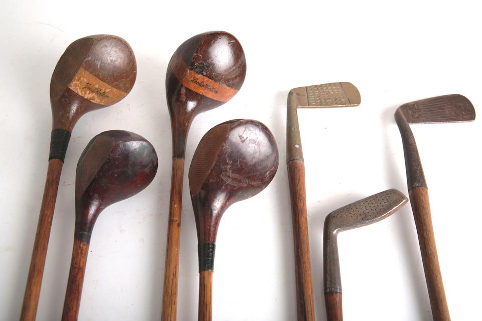 Bonhams : A collection of wooden shafted golf clubs, woods, irons and ...