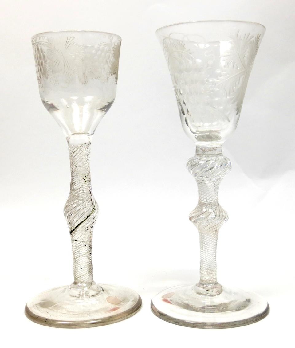 Bonhams Two Engraved Air Twist Glasses Circa 1760 7384