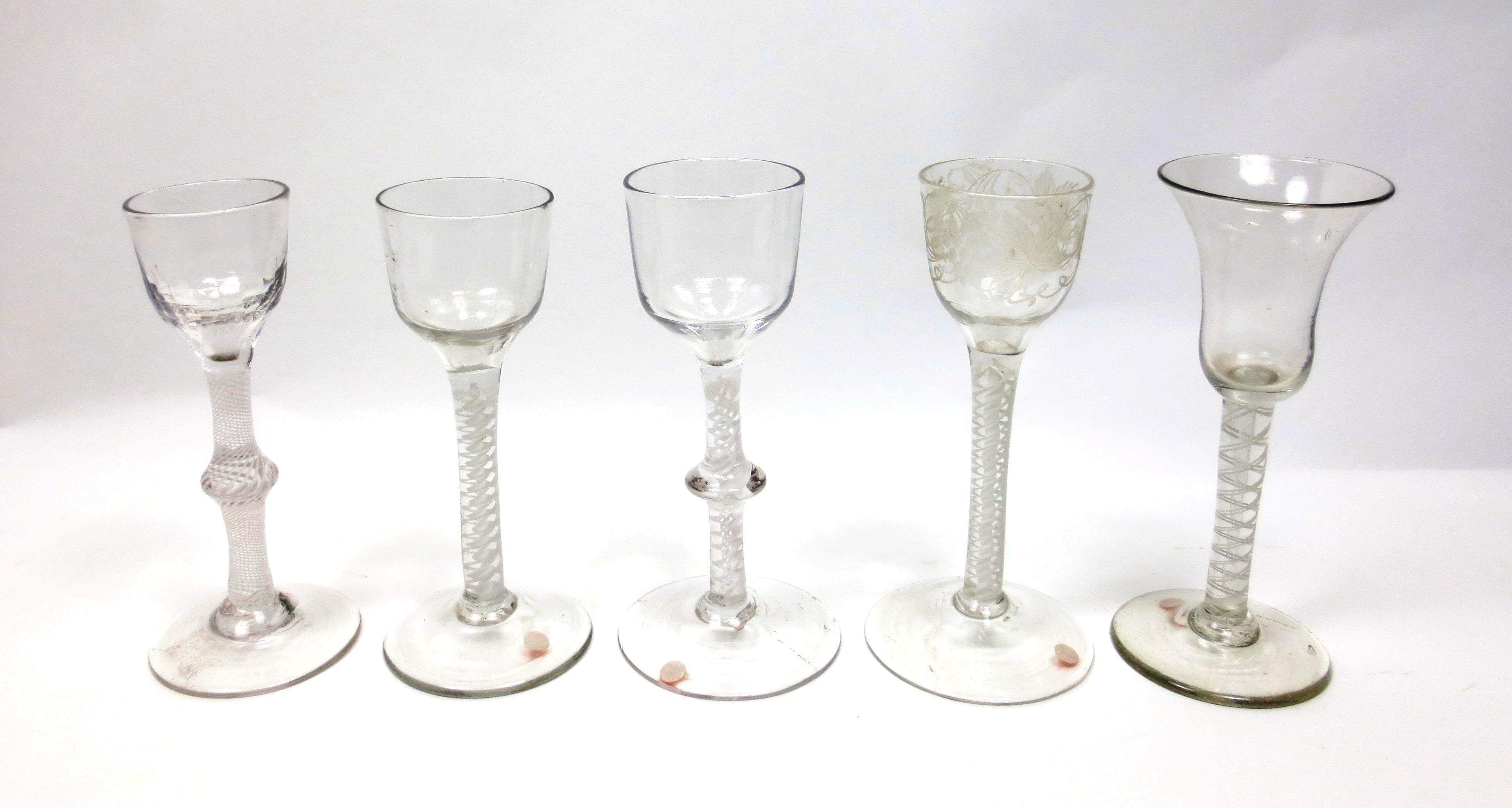 Bonhams Five Various Opaque Twist Wine Glasses Mid 18th Century Mid 18th Century 2480