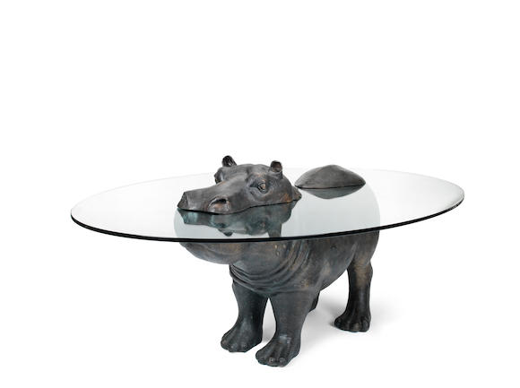 Bonhams : Mark Stoddart A patinated bronze table in the form of a hippo