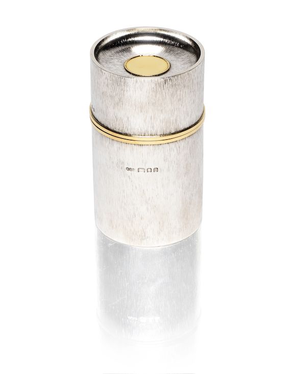 Bonhams GERALD BENNEY A rare silver and unmarked gold cylindrical box