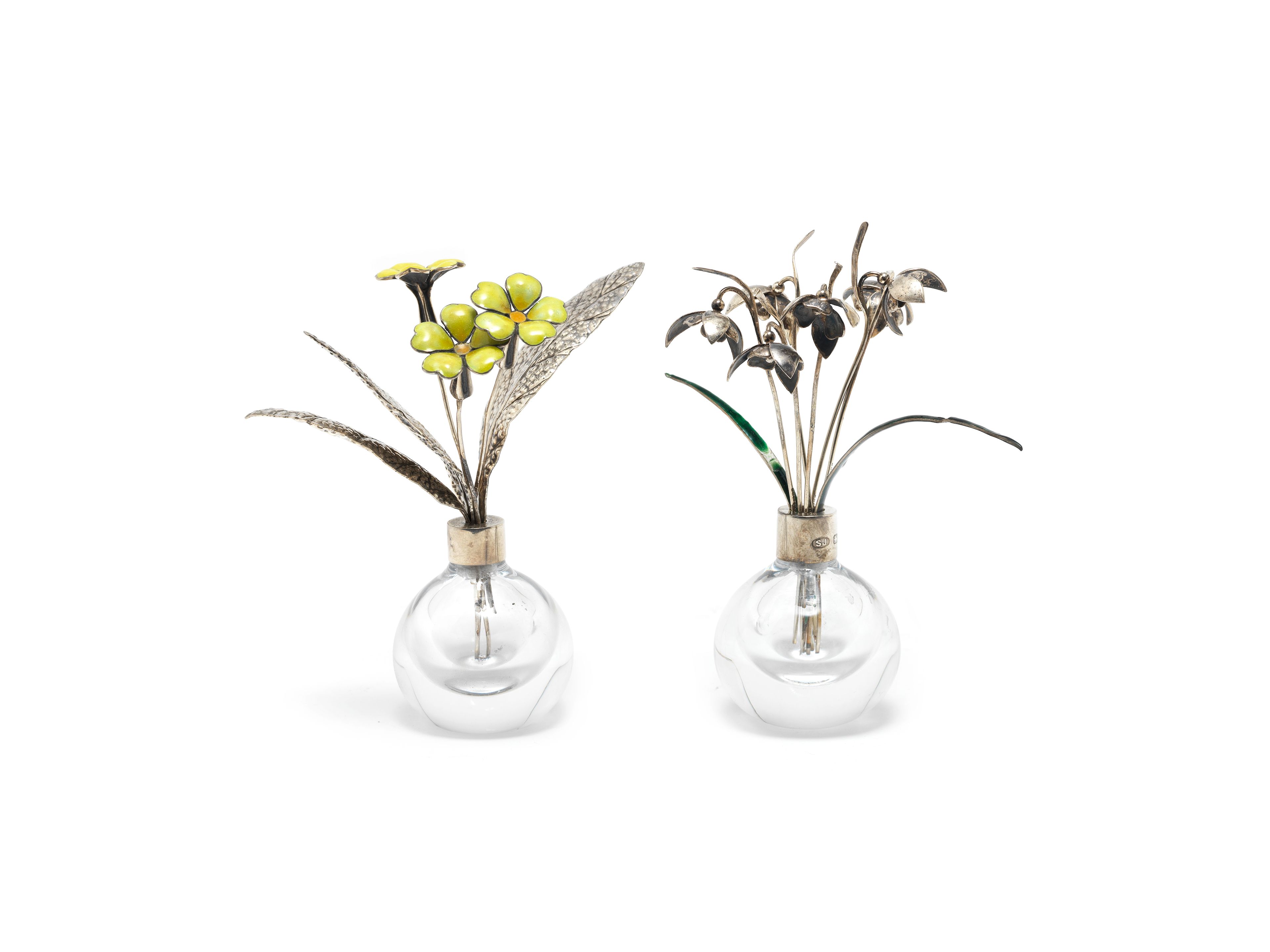 Bonhams SARAH JONES Two silver and enamel miniature bouquet of