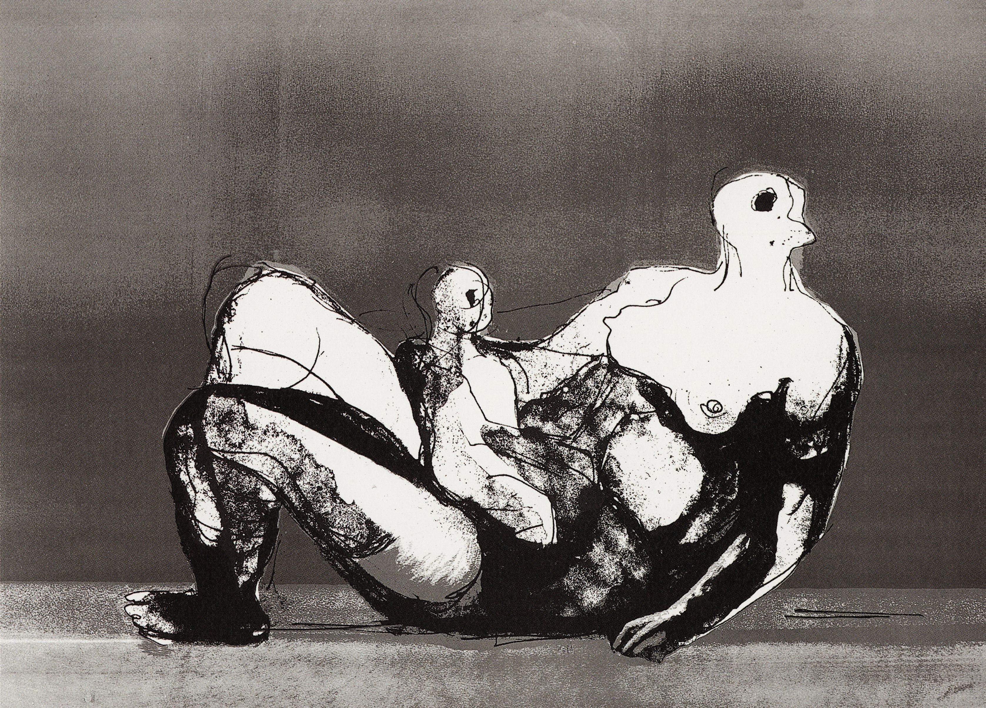 Reclining Mother and Child with Grey Background