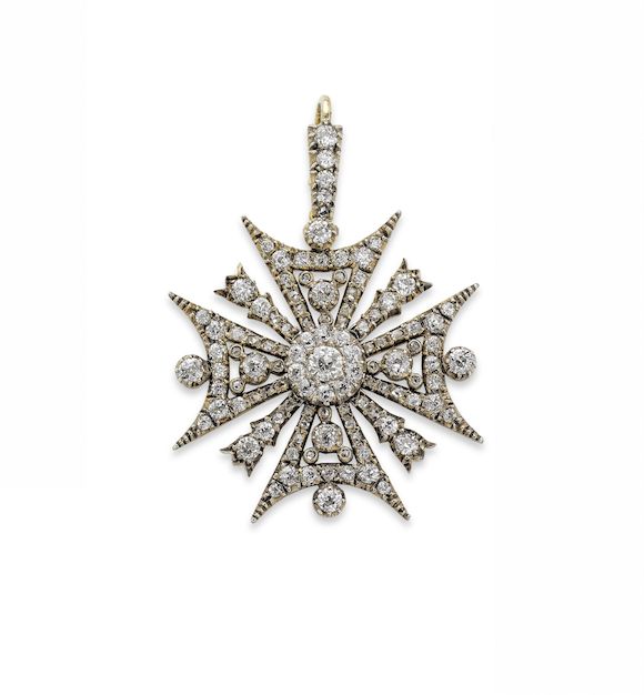 Bonhams : A late Victorian diamond Maltese cross pendant