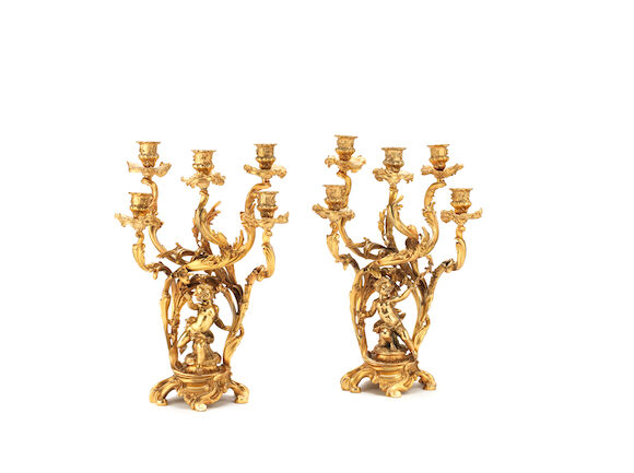 Bonhams : A pair of late 19th century French gilt bronze five light ...
