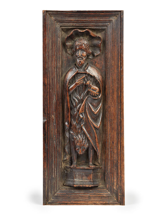 Bonhams : A set of four 16th century carved oak panels of saints ...