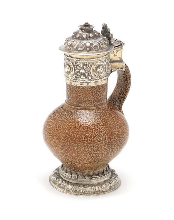 Bonhams : An Elizabeth I silver-gilt mounted salt-glazed Rhenish