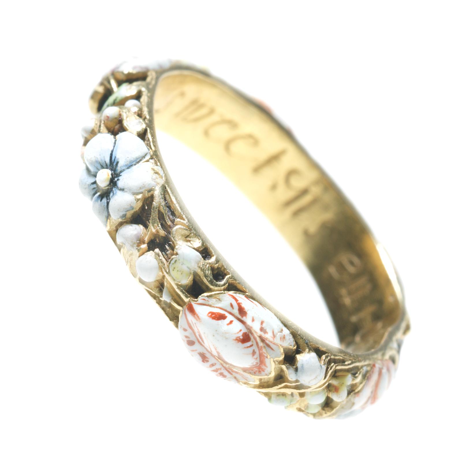 A rare 17th century enamel and gold posy ring Bonhams