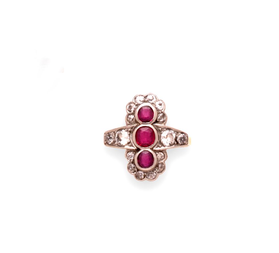 A ruby and diamond cluster ring
