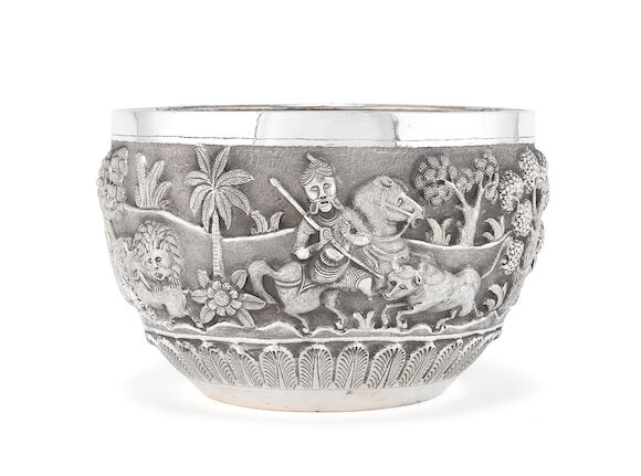 Bonhams : A large Burmese / Indian silver rice bowl 'flower' signature ...