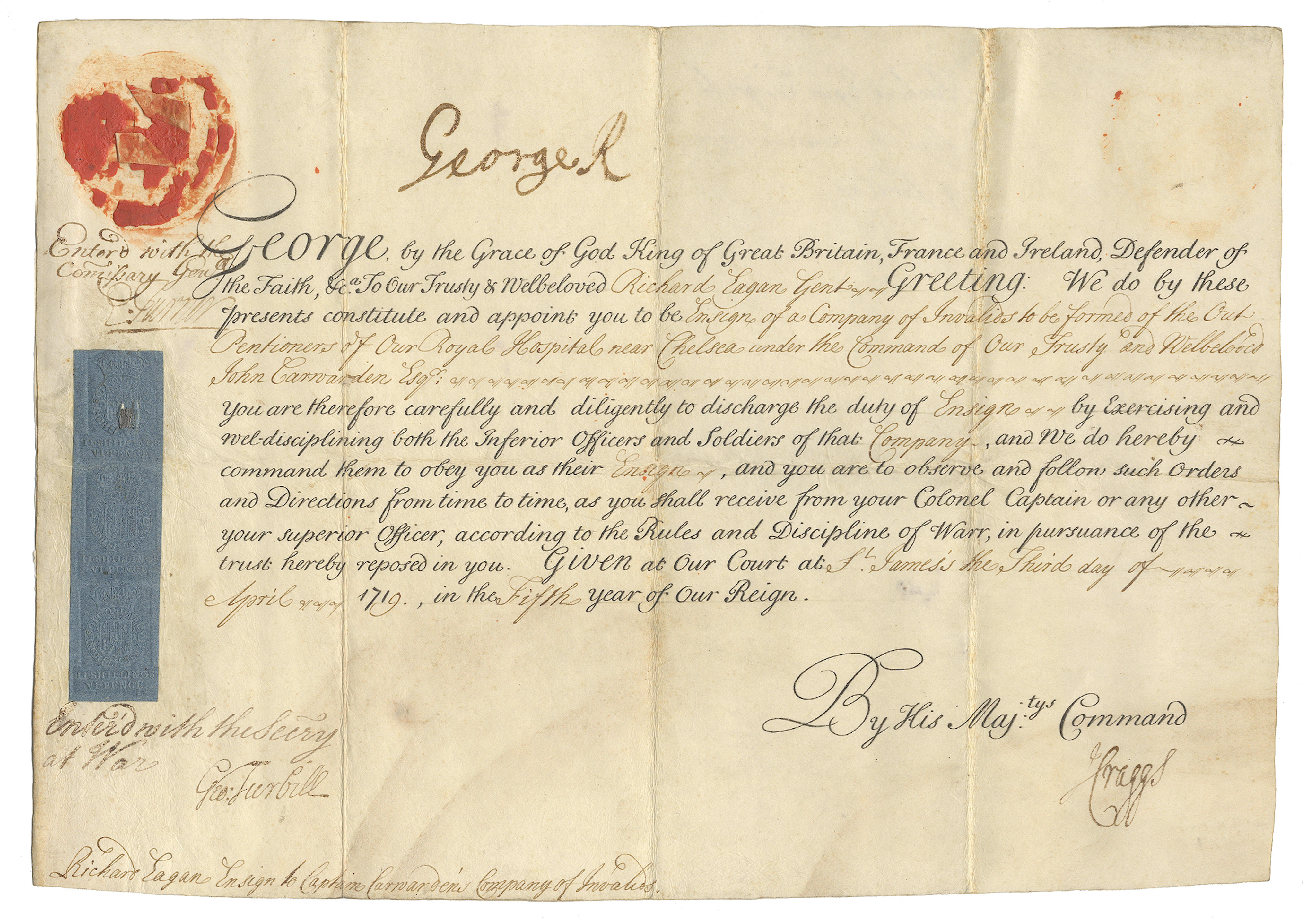 Bonhams george i military commission signed george r at head