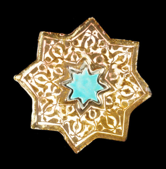 Bonhams An Unusual Kashan Lustre Pottery Star Tile Persia 13th Century