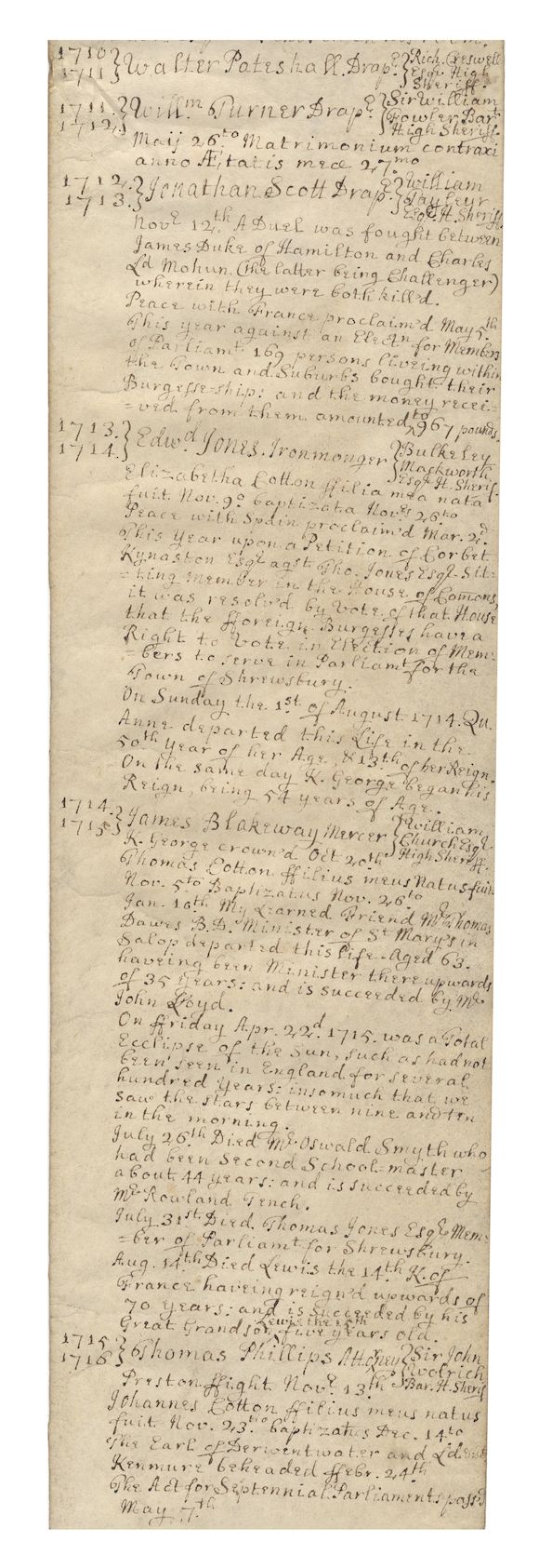 Bonhams SHREWSBURY Annals of John Cotton of Shrewsbury, recording the