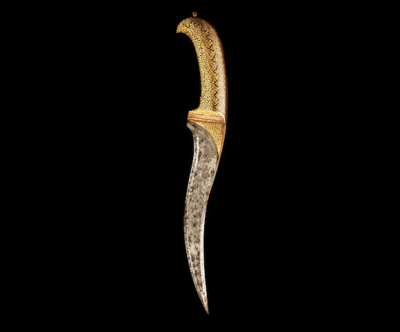 Bonhams : A gold koftgari hilted steel Dagger (peshkabz) Northern India ...