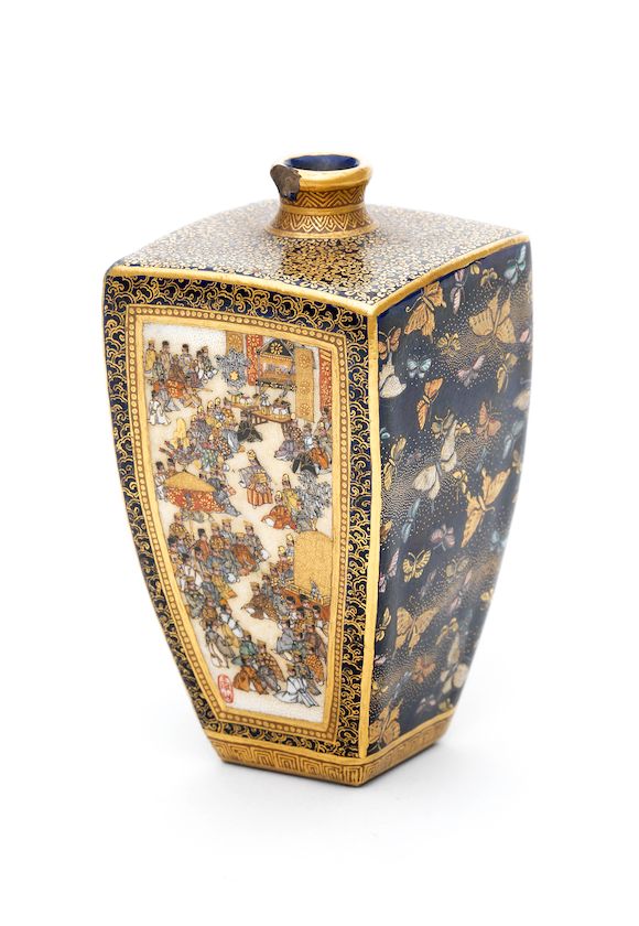 Bonhams A Satsuma miniature square vase Painted by Sozan for the Kinkozan Company, Meiji Period
