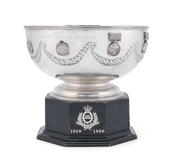 Bonhams A Victorian Waterloo and 18th Hussars commemorative silver