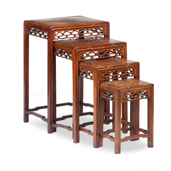 Bonhams : A nest of four hardwood tables Early 20th century