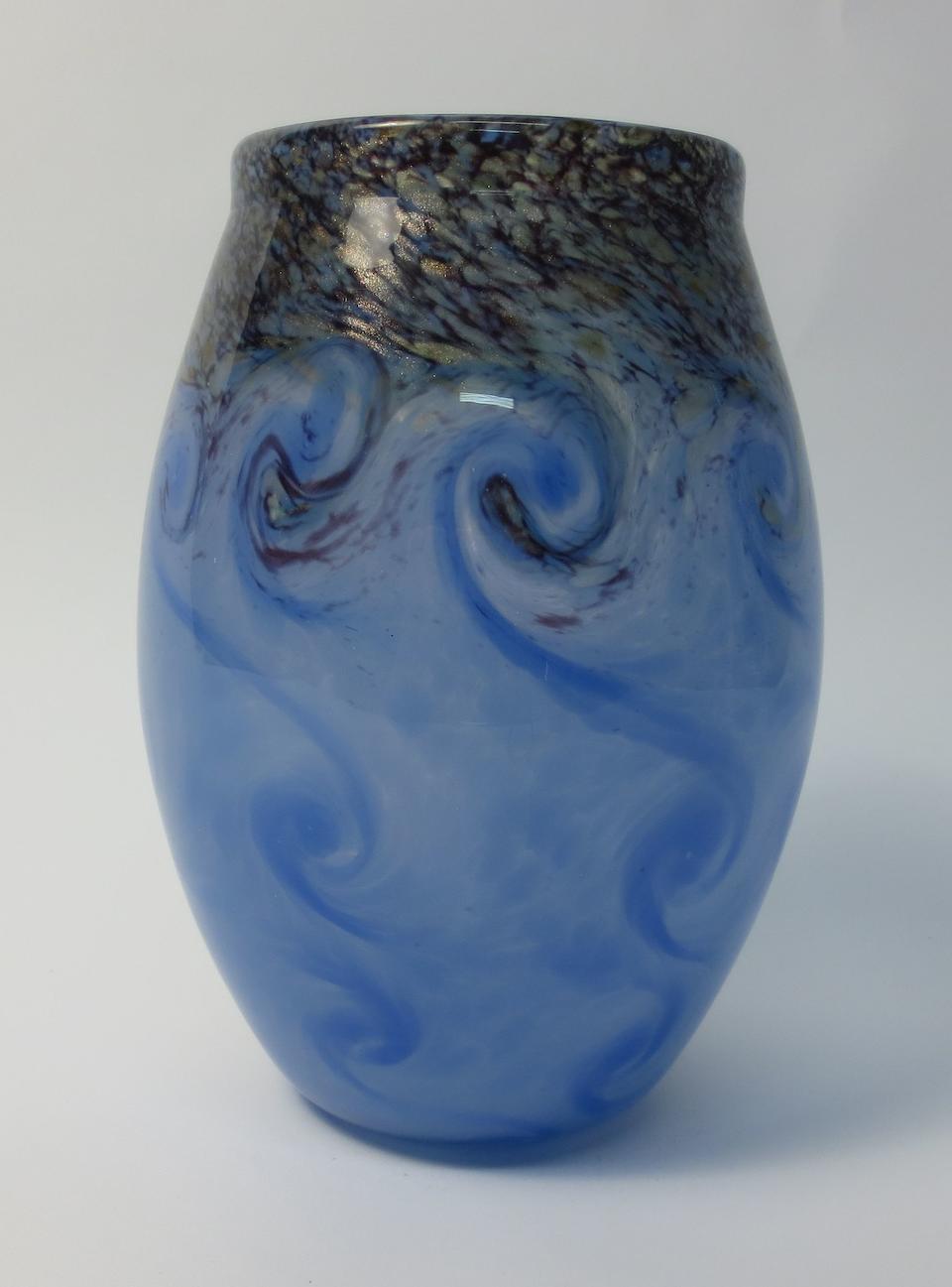 Bonhams : Two green Monart vases and a blue Monart vase