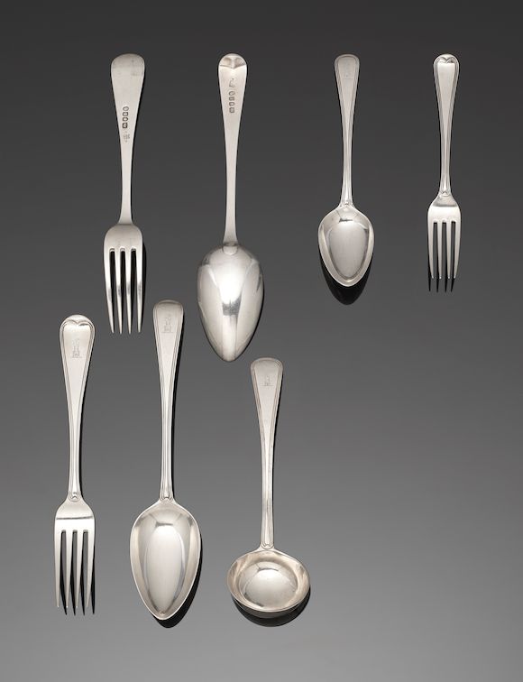 Bonhams : A matched silver Old English Thread pattern table service of ...