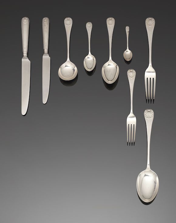 Bonhams : A modern silver Old English Shell pattern table service of ...