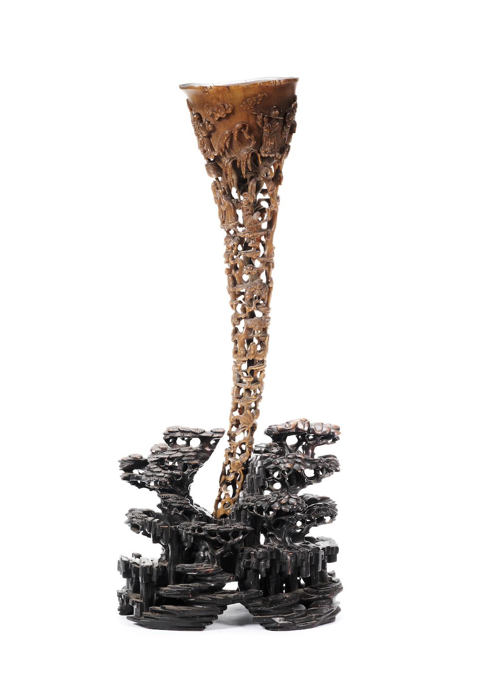 A large full-tip rhinoceros horn 'Immortals' libation cup 19th century (2)