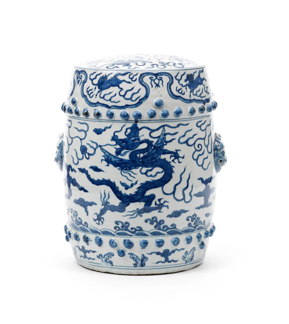 A rare blue and white 'dragon' garden seat Second half 16th century