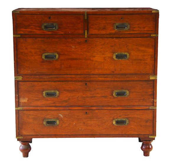 Bonhams A Victorian camphor wood and brass bound twin section