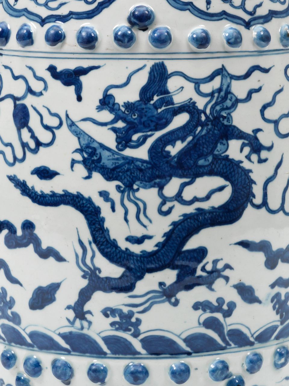 A rare blue and white 'dragon' garden seat Second half 16th century