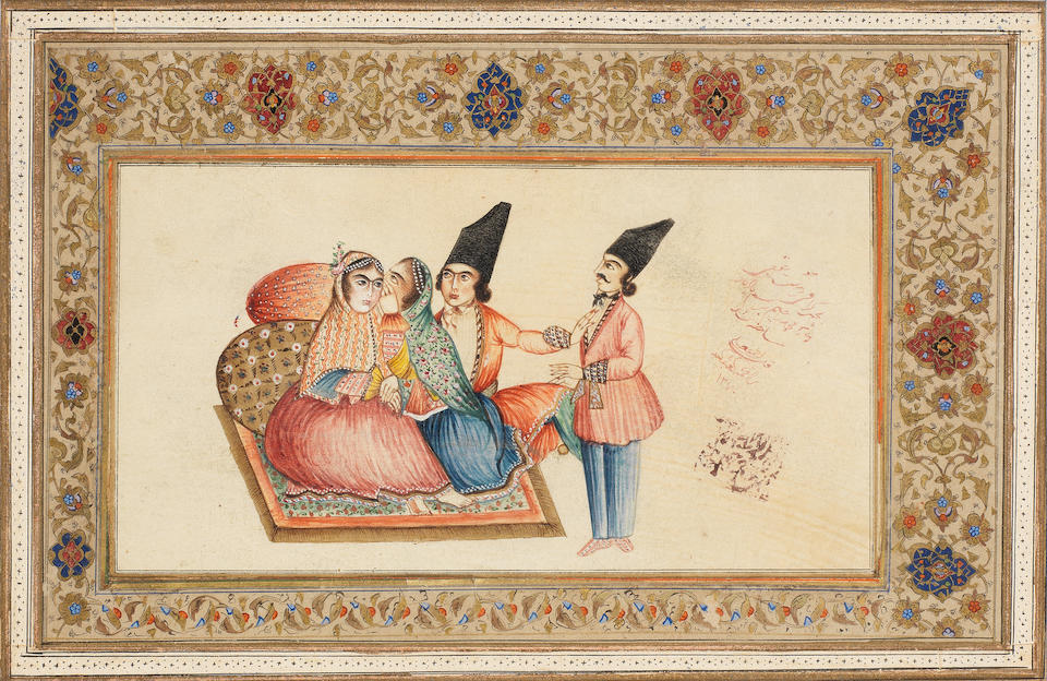 Bonhams Three Qajar Erotic Miniatures Persia 19th Century One Dated Ah 1270 Ad 1853 54 3