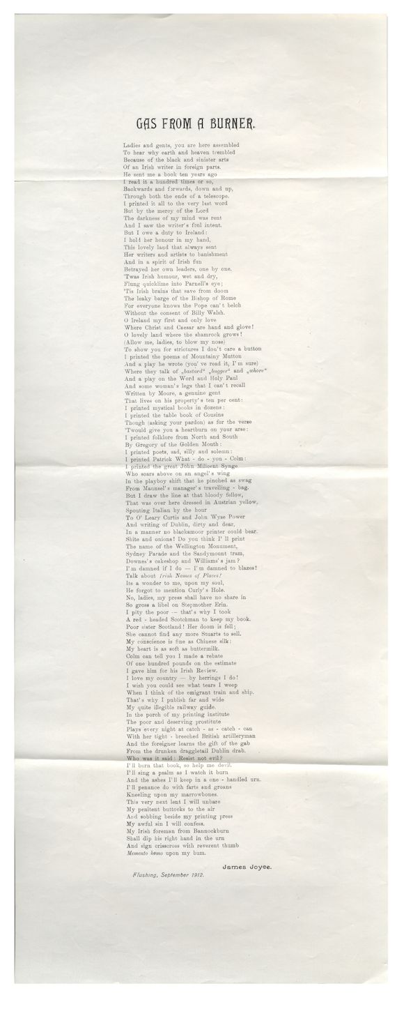 Bonhams : JOYCE (JAMES) Gas from a Burner, BROADSIDE POEM, Flushing ...