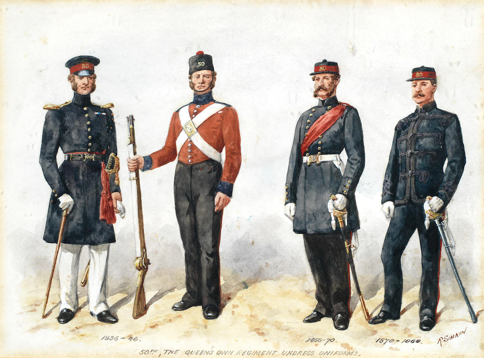 Bonhams : Richard Simkin (British, 1840-1926) Uniforms of the 50th West ...