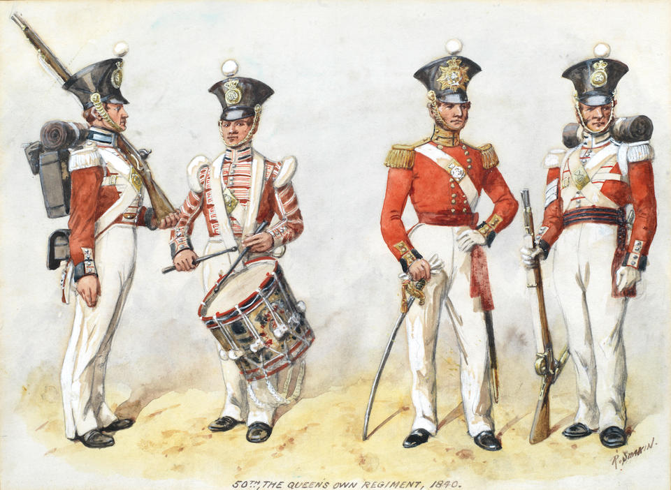 Bonhams : Richard Simkin (British, 1840-1926) Uniforms of the 50th West ...