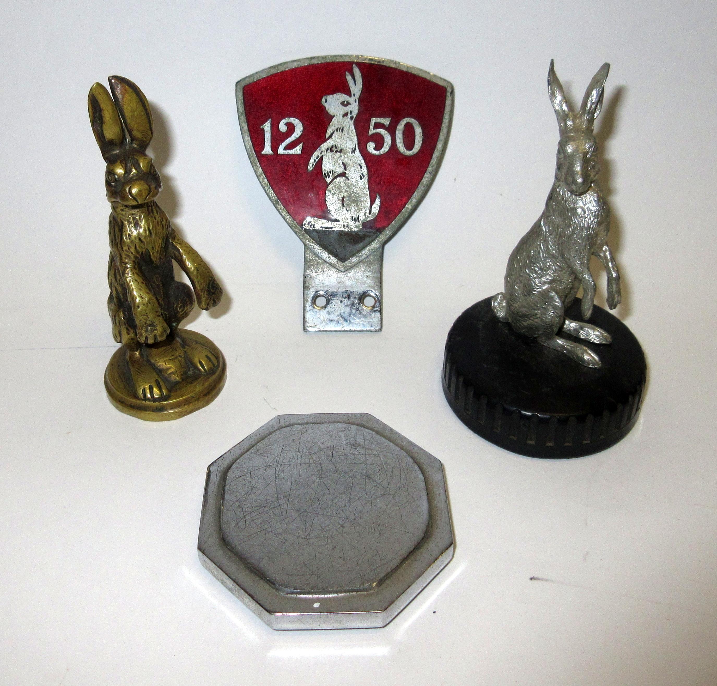 Bonhams Cars : Two hare mascots and an Alvis 12/50 badge, ((4))