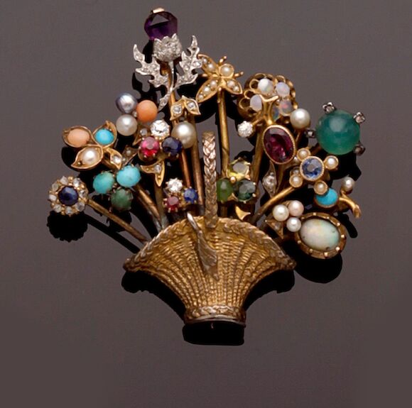 Bonhams : A diamond and vari gem-set giardinetto brooch