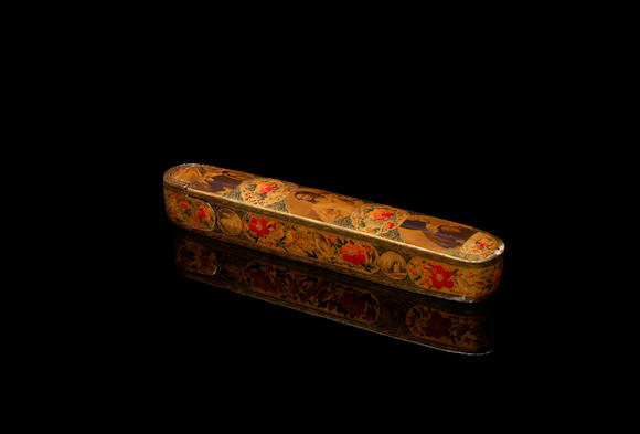 Bonhams A Qajar Lacquer Papier Maché Penbox Qalamdan By Nasrullah Imami And Husayn Isfahani