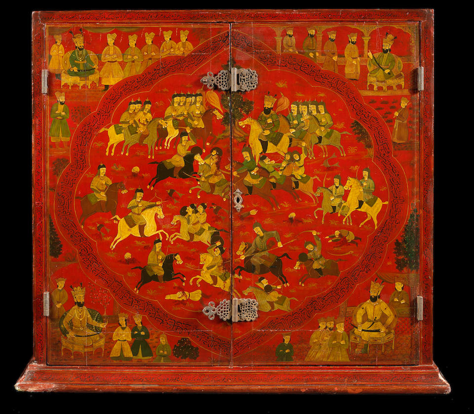 Bonhams A Qajar Lacquered Cabinet Depicting Scenes From The Shahnama Persia 19th 20th Century 2