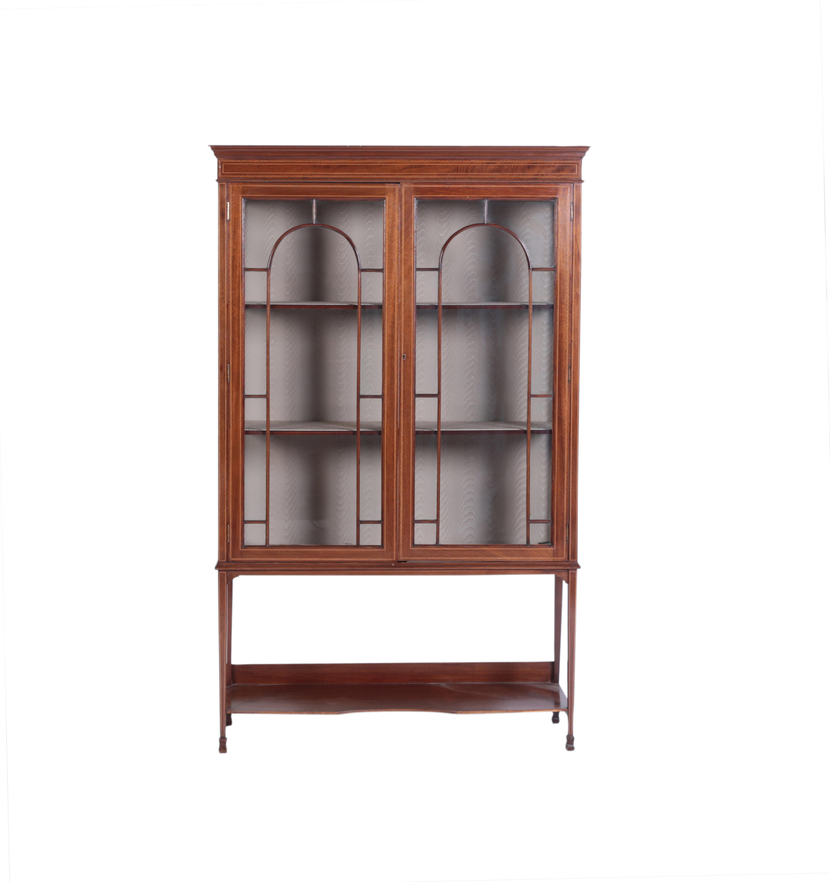 Bonhams : An Edwardian Mahogany and chequer-banded display cabinet