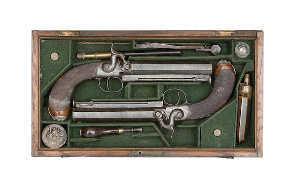 Bonhams : A Cased Pair Of Percussion Box-Lock Belt Pistols Of Carbine Bore