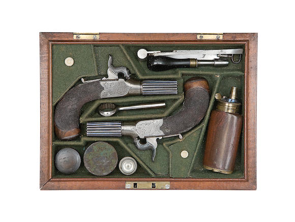 Bonhams : A Cased Pair Of 60-bore Percussion Box-lock Pocket Pistols