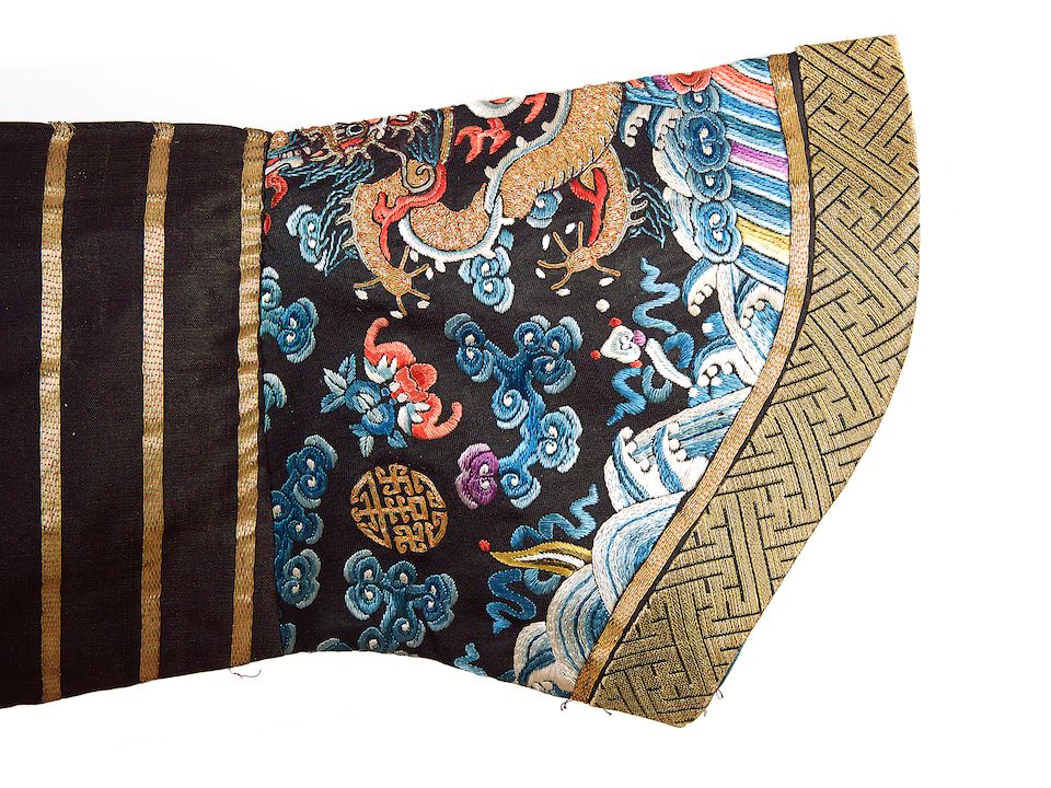 An embroidered brown-ground 'dragon' robe 19th century
