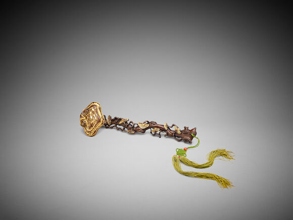 Bonhams : A Chinese gilt-bronze ruyi sceptre Qianlong four-character ...