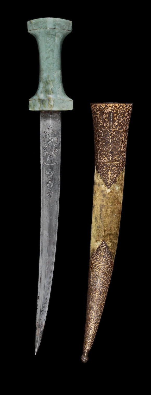 Bonhams : An Ottoman jade-hilted watered-steel Dagger Turkey, 18th Century