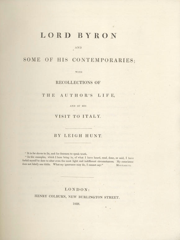 Bonhams : EXTRA-ILLUSTRATED - HUNT (LEIGH) Lord Byron and Some of His ...