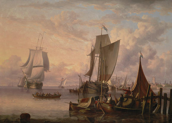 Bonhams Charles Martin Powell British 1775 1824 A Dutch Harbour Scene With Men O War And