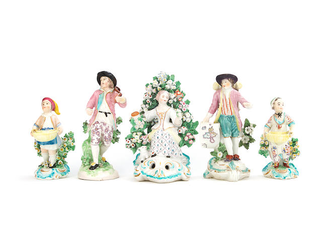 A group of five Derby figures, circa 1770-90