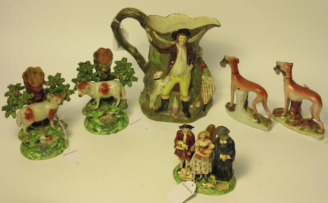 A 'Fair Hebe' jug and a collection of Staffordshire pottery 19th century and later